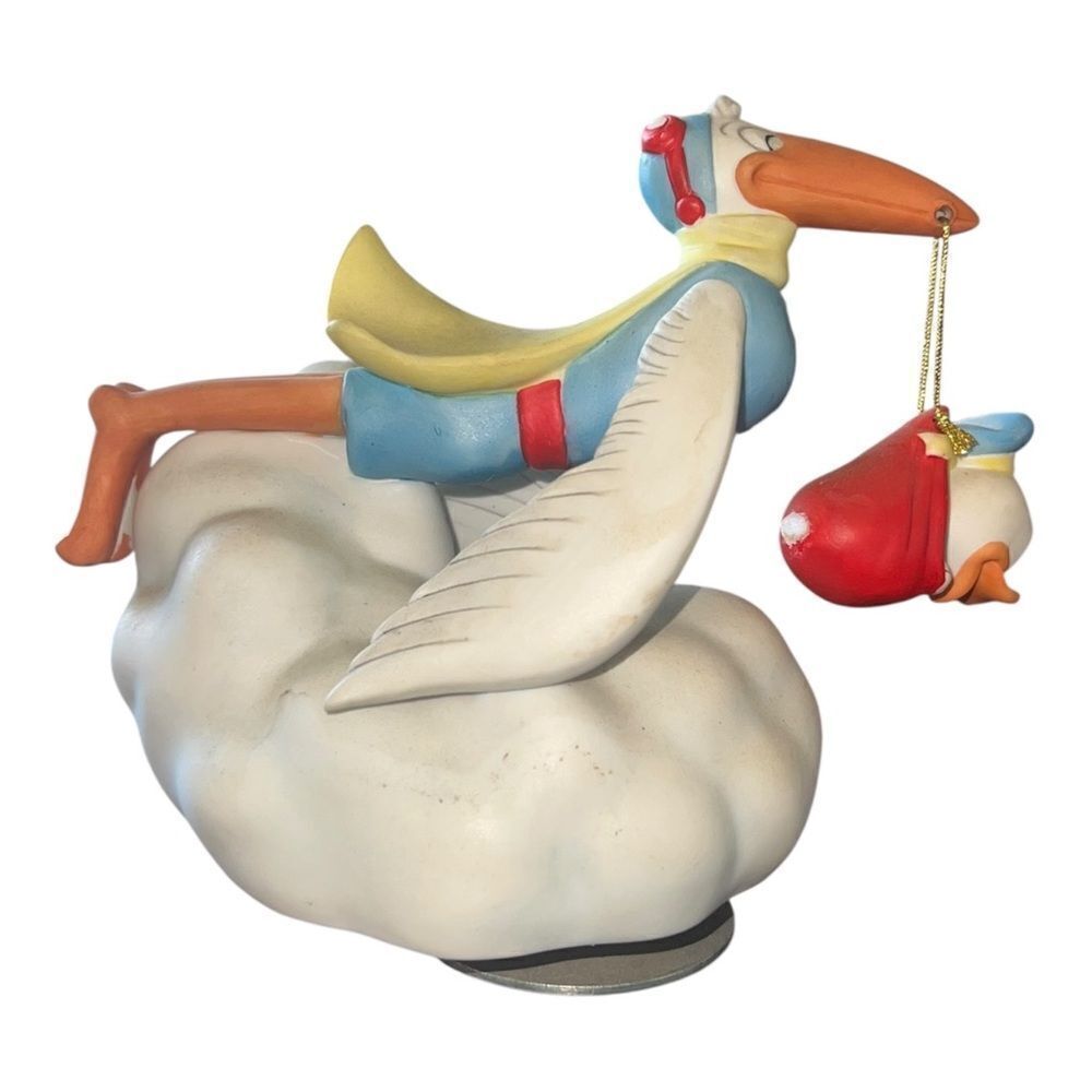 Disney Babies New Arrivals Goebel Baby Donald Stork Ceramic Music Figurine 1984